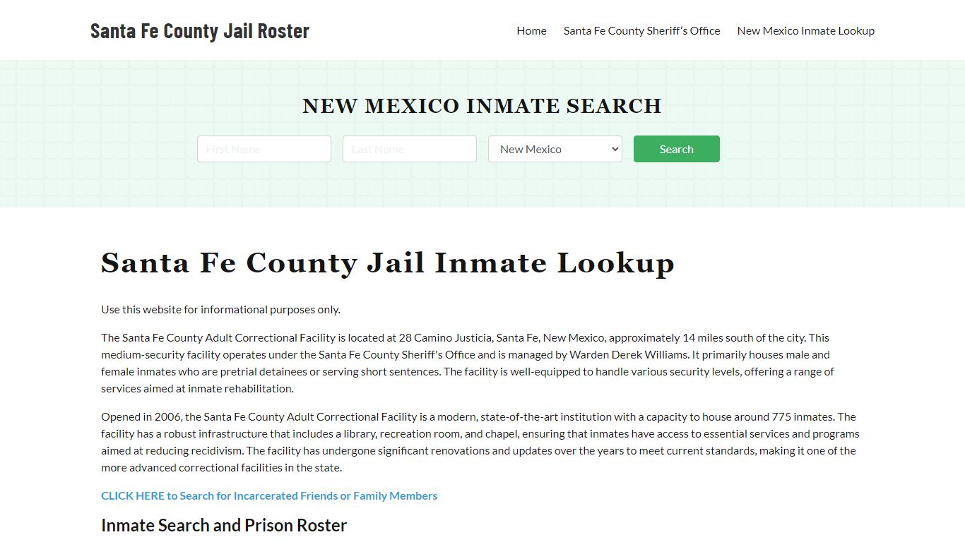 Santa Fe County Jail Roster Lookup, NM, Inmate Search