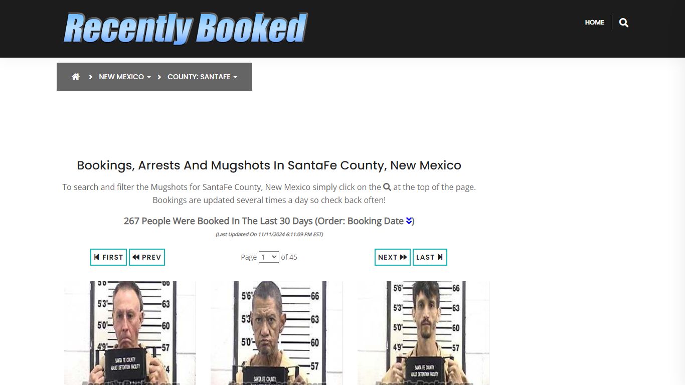 Bookings, Arrests and Mugshots in SantaFe County, New Mexico