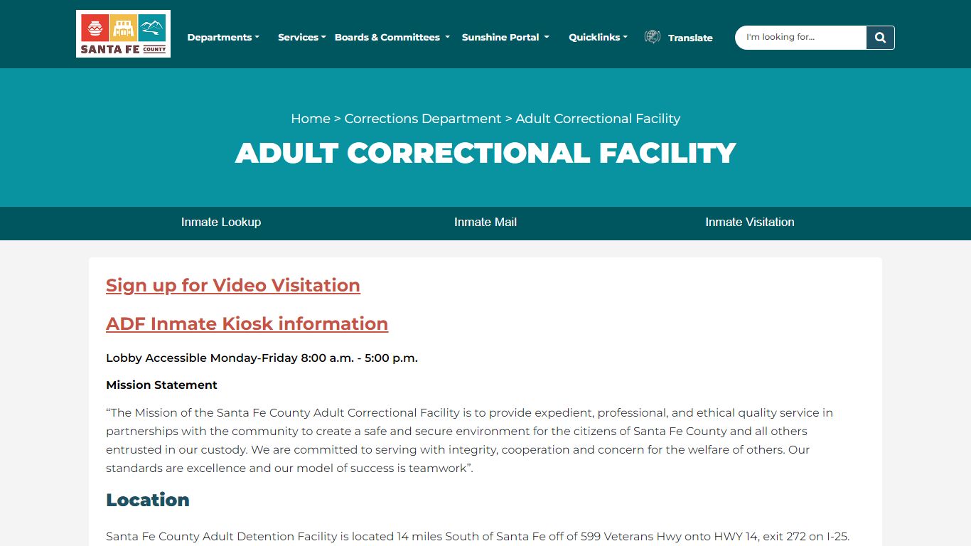 Adult Correctional Facility | Santa Fe County